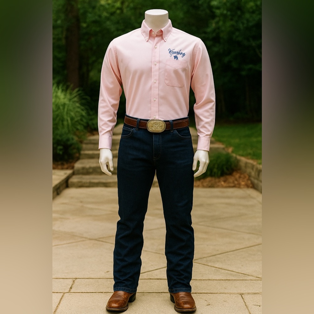 L.L. Bean UW University of Wyoming Logo Pink Button Down Shirt 17 - 36 Unisex